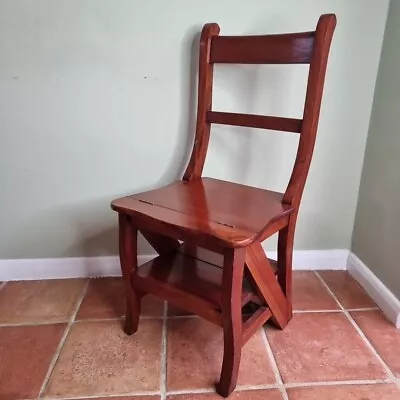 Solid Mahogany Chair Stepchair Vintage Ladder Library Steps • £145