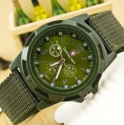 Swiss Wristwatch Men's Slim Sport Watch Military Analog Army Quartz Canvas Strap • £16.88