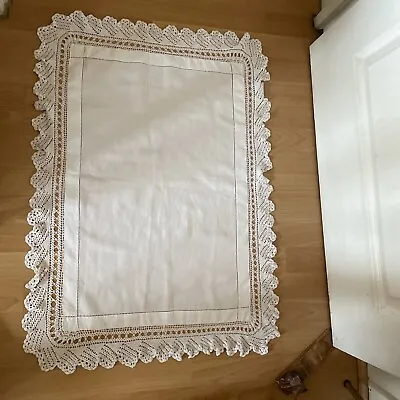 Vintage Handmade White Cotton Table Or Tray Cloth Crochet Edge Size: 23.5” X 33  • $7.40