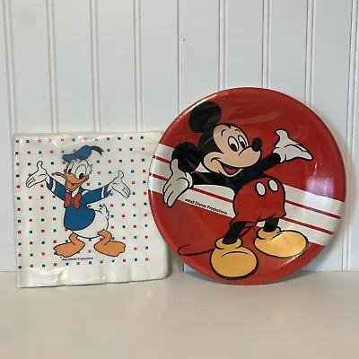 Vintage Disney Mickey Mouse Paper Party Plates And Donald Duck Napkins New NOS • $10