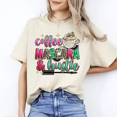 Coffee Mascara And Hustle T-Shirt Brow Tech Esthetician Makeup Artist Unisex Tee • $17.49