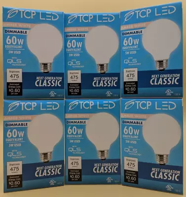 Lot Of 6 TCP 2200K LED Vanity GLOBE LIGHT BULBS 5W Dimmable E26 AMBER WHITE • $22.98