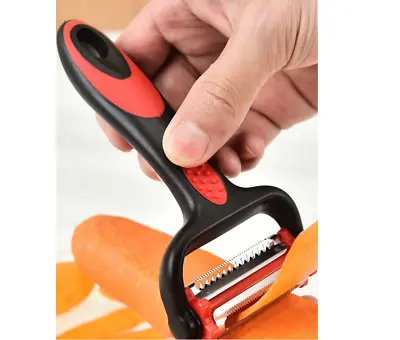 Veg Potato Vegetable Fruit Peeler 3 Rotating Blades Heavy Duty Slicer Red Black • £7.93