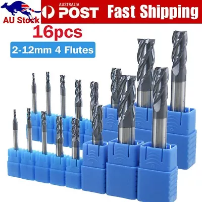 16x Carbide End Mill Set Tungsten Steel Milling Cutter Tool 2-12mm 4 Flutes Kit • $86.99