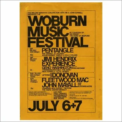 £2750 • Buy Jimi Hendrix 1968 Woburn Festival Mini Poster (UK)