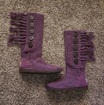 UGG Australia Cardi Cozy Knitted Purple Tall Boots Women's Size 6 EUC • $68.56