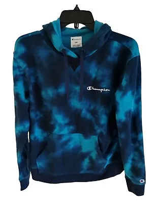 Champion Tie Dye Blue Hoodie Women Size Medium Acid Wash Sweatshirt Garment M • £24.08