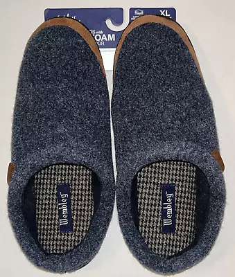 NEW Wembley Felt Slip On Clog Men Slippers Fleece Lined Wool Memory Foam XL Navy • $15.99