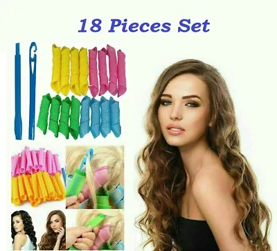 £6.99 • Buy 18pc Magic Hair Curlers Curly Rollers Styling Set Spiral Ringlet Hairband Tool