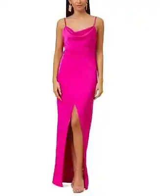 Aidan By Aidan Mattox Women's Cowl Neck Front Slit Satin Gown NWT Sz 14 Pink • $47.96