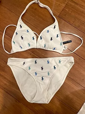 Lauren Ralph Lauren Bikini Womens Sz M All Over Logo  Triangle 2 Piece • £19