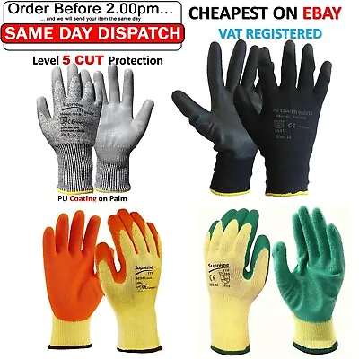 1-120 Builders Work Gloves Nylon Safety Pu Grip Anti Cut Level 5 Mechanic Garden • £345
