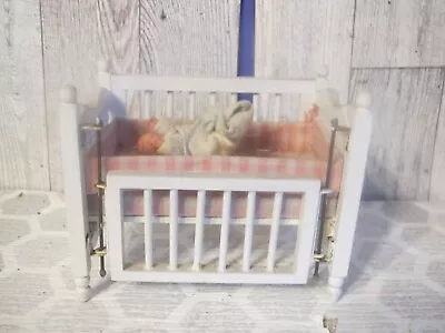 Vintage Dollhouse Miniature Baby Wooden Crib Nursery Bed Mini Furniture W/baby • $9.99