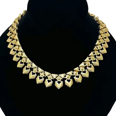 Vintage Monet Textured Gold Tone Shield Shape Link Necklace • $53.24