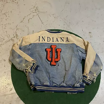 VTG Lee Sport IU Denim Bomber Varsity Jacket  Men's L Faded And Distressed • $44.99