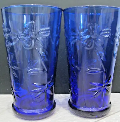 2x Vintage Littala Oiva Toikka (Style) Cobalt Blue Flora Tumbler Glasses - VGC • £22