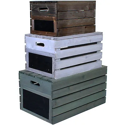 Wooden Crate Vintage Rustic Farm Shop Storage Box Crates Lid Fruit Apple Display • £12.99