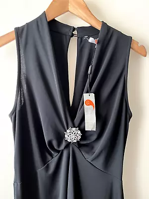 Gharani Strok Dress Size 14 New Black Fit Flare Sleeveless Midi Party Formal Chi • £10