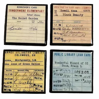 Vintage School Library Due Date Cards Ephemera In A Set Of 4 Resin Coasters • $23.88