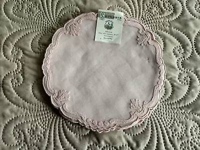 6-1940 Madeira Hand Embrd Pink Organdy Cocktail Round Napkins New Old Stock WTag • $44.99