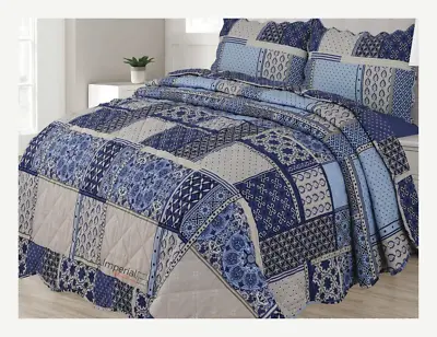 Zircon Patchwork Vintage Reversible Bedspread 3 Piece Quilt Bed Comfort Set • £19.99