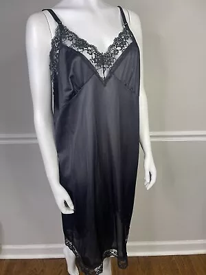 Vintage Nylon Lace Black Sexy  Full Slip Nightgown XL Bust 44” Dress • $39.95