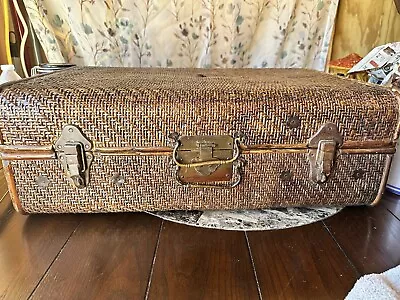 Rare Antique Rattan  Suitcase With Wooden Interior Great Condition • $299.99