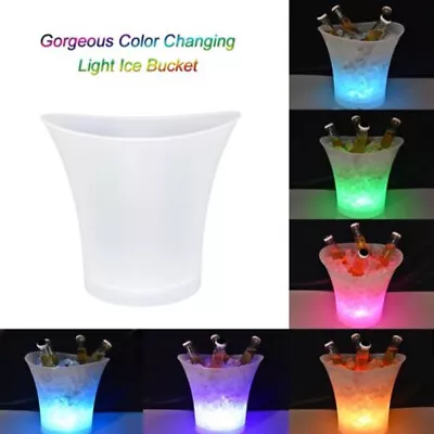 LED Colour Changing Ice Bucket Acrylic Beer Cooler Champagne Drinks Wine Bar 5L • £13.28