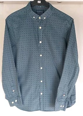 John Lewis Mens Shirt Large Blue Cotton Polka Dot Teal Design • $12.42