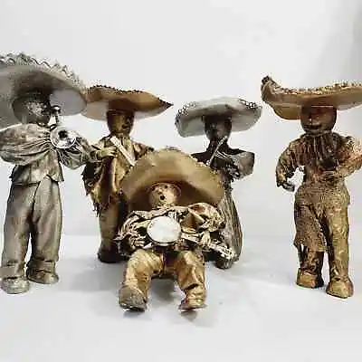 Mexican Handmade Paper Maché Mariachi Band Silver Gold Metallic Figurine FolkArt • $42.46