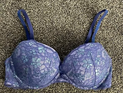 EUC Victoria's Secret Bra Dream Angels Push-Up 36D Underwire. Purple Floral Lace • $15.99