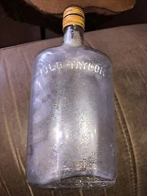 Vintage OLD TAYLOR  Embossed 1 PINT With Lid Empty GLASS WHISKEY BOTTLE • $2