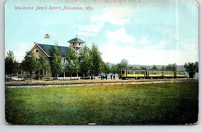 Postcard Wisconsin Milwaukee Waukesha Beach Resort Train Street Car Interurban • $15