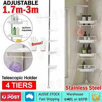 Telescopic Organiser Shower Corner Shelf Caddy Hold Bathroom Storage 4 Tier Rack • $23.75