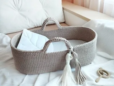 Ivory Moses Basket Boho Baby Bassinet With Stand Baby Photo Props • $160