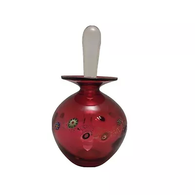 Millefiori Aventurine Perfume Bottle Cranberry Red Gold Art Glass Signed • $33.14