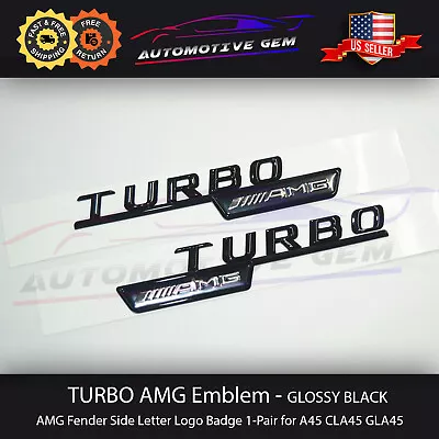 TURBO AMG Emblem Fender Gloss Black Badge Logo Sticker Mercedes CLA45 GLA45 A45 • $23.99