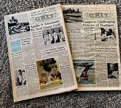 Vintage (lot Of 2) Grit Pa. Weekly Newspaper- Apollo 9 & 10 Issues Feb/ May 1969 • $7.99