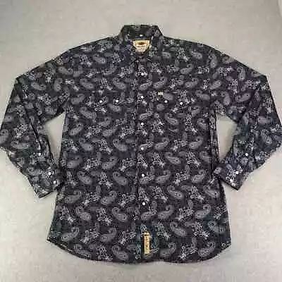 Larry Mahan Shirt Mens XL Blue Cowboy Collection Western Pearl Snap Paisley AOP • $24.97