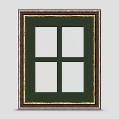 10x8 PICTURE PHOTO FRAME Incl GREEN Mount For Four 3.5x2.5 ACEO ART BROWN GOLD • £18.45