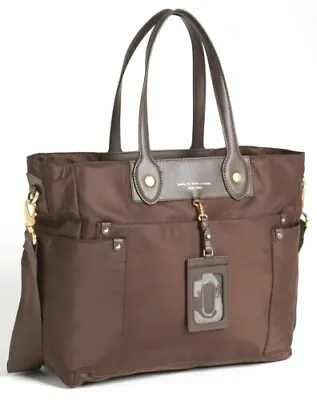 Marc Jacobs By Brown Preppy Nylon Eliz-a-baby Tote Bag Laptop Travel • $56.02