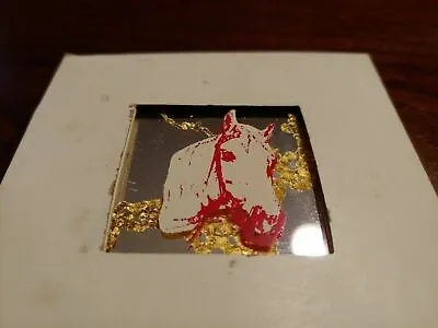 Vtg Horse 70s 80s 2 X2  Carnival Mirror Prize Hand Cut Glass Tile Tack Gold Leaf • $28.95