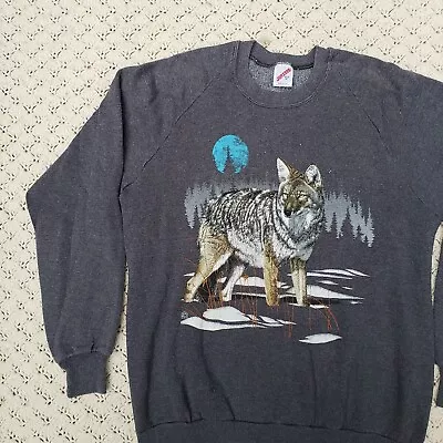 Vtg Gray Lone Wolf Wilderness Outdoor Graphic Pullover Crewneck Sweatshirt - XL • $34.97