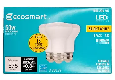 EcoSmart LED Light Bulb 50-Watt-Equivalent R20 Dimmable Bright White - 3 Pack • $11.99