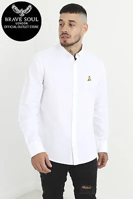 Brave Soul Mens Long Sleeve Twill Cotton Shirt Button Down Collar Shirt • £16.99