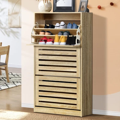 $123.11 • Buy Oikiture Shoe Cabinet Storage 3 Doors Shoes Rack Organiser Wooden Shelf 45 Pairs