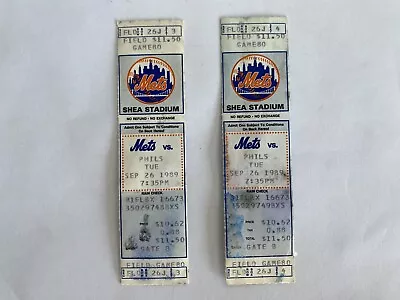 NY Mets Vs. Philadelphia Phillies- Shea Stadium Tickets  9/26/1989 • $29.99