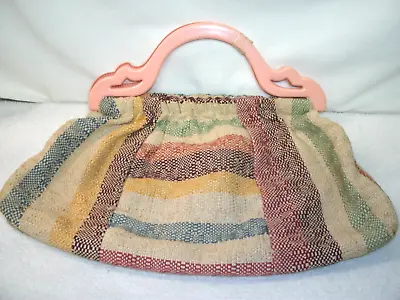 Vintage Fabric Knitting Needlework Bag Plastic Handles--Original • $12.99