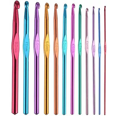 12 Pcs Crochet Hooks Set Knitting Needles Multi Colour Aluminium 2mm - 8mm • $6.78