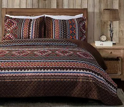 Clayton 3-Piece Washed Southwestern Lodge Tribal Coverlet Bedspread Quilt Set • $29.99